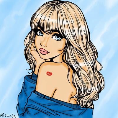 realistic girl with bangs looking over her shoulder