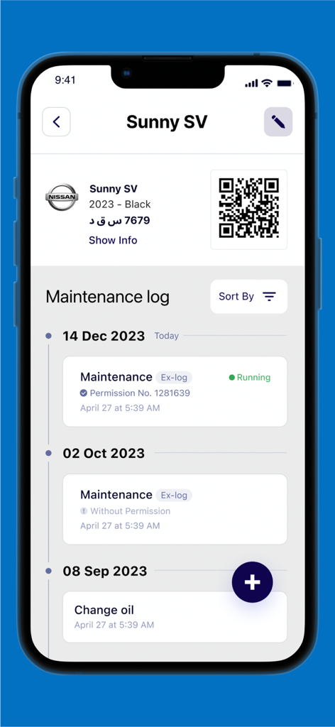 Ertah (Auto & Vehicles) - Digital maintenance log in the Ertah app displaying a vehicles service history and current repair status