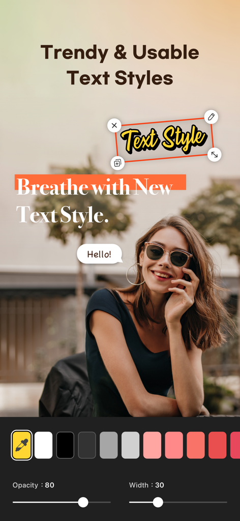 VDIT app interface showing trendy text styles and font customization tools