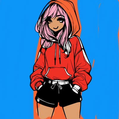 realistic girl in shorts and hoodie