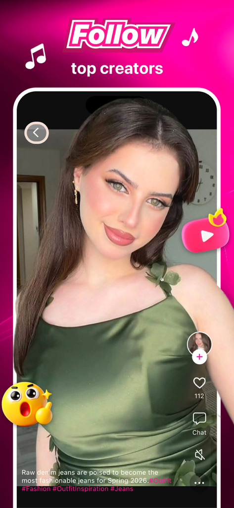 Daphne - Chat & Social - Écran de l'application Daphne montrant le profil d'un créateur de mode avec des options pour suivre, aimer et discuter