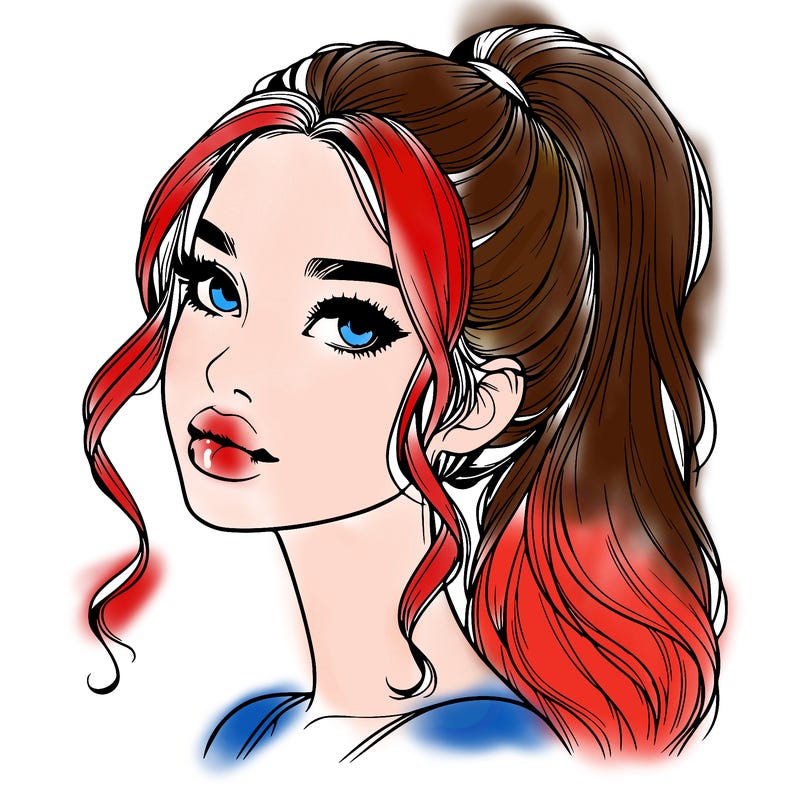 realistic girl with a ponytail on her hair and lips