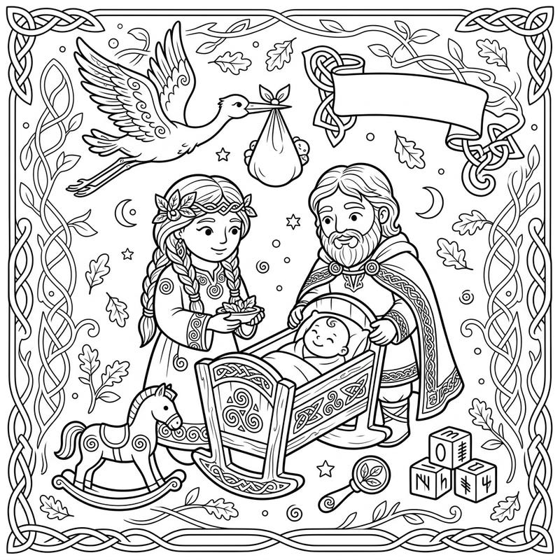Discover the magic of new beginnings with our unique Celtic Deities Baby Shower coloring page. This delightful scene brings together ancient mythology and the joyous anticipation of a new arrival, perfect for a heartwarming coloring experience.