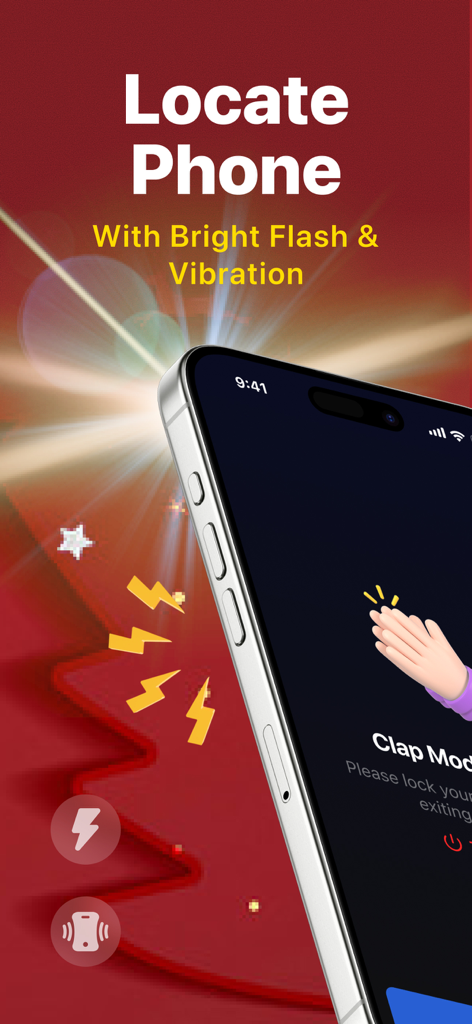 Clap Find My Phone by Clapping - iPhone displaying the locate phone feature with bright flash and vibration alerts