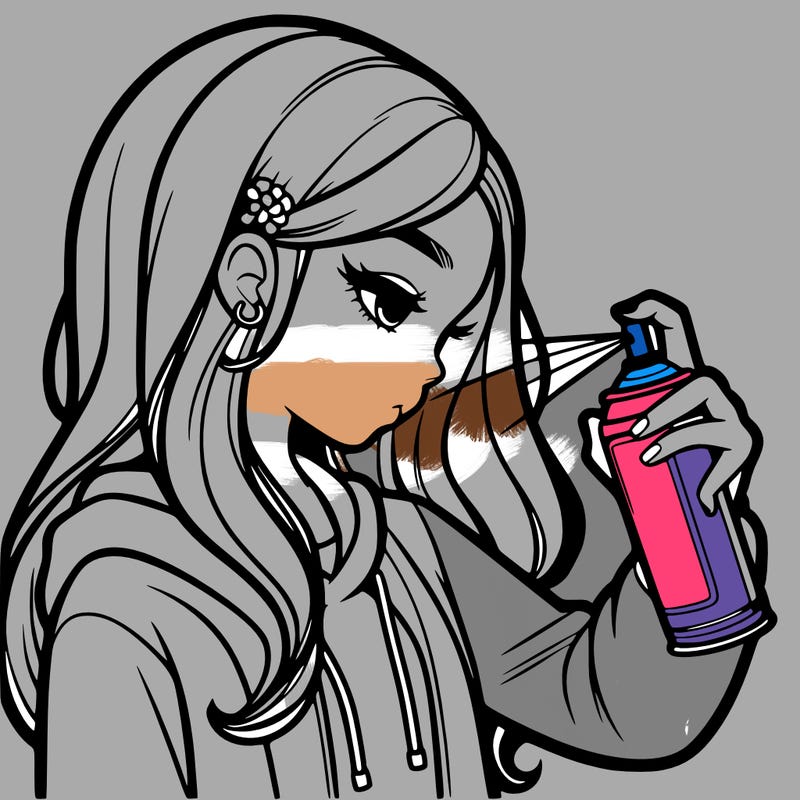 a realistic girl spray painting