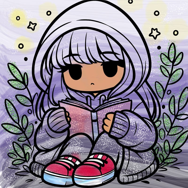 girl in oversized hoodie reading a book