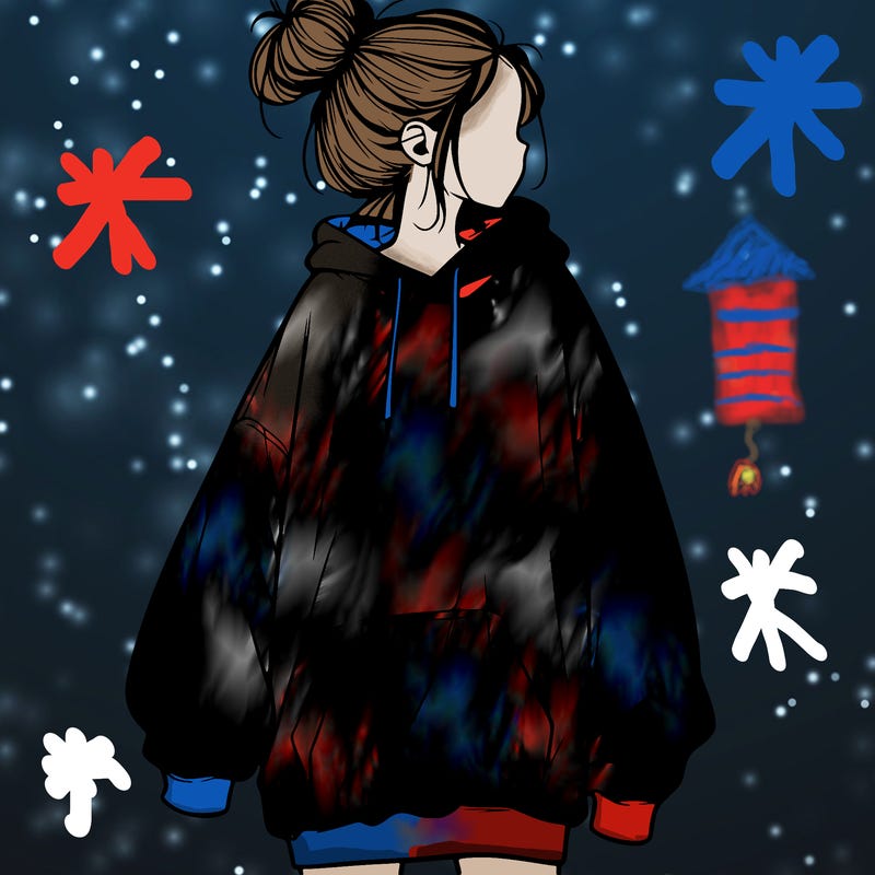 realistic girl with a oversized sweatshirt on and a bun