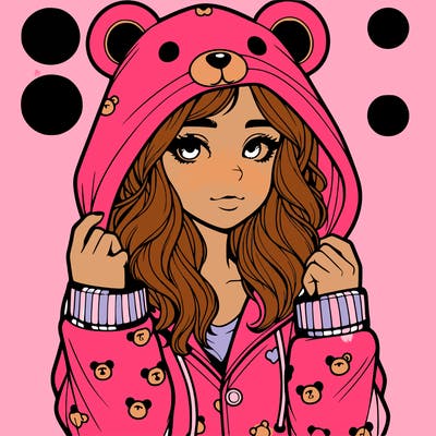 realistic girl in a animal pjs hoodie
