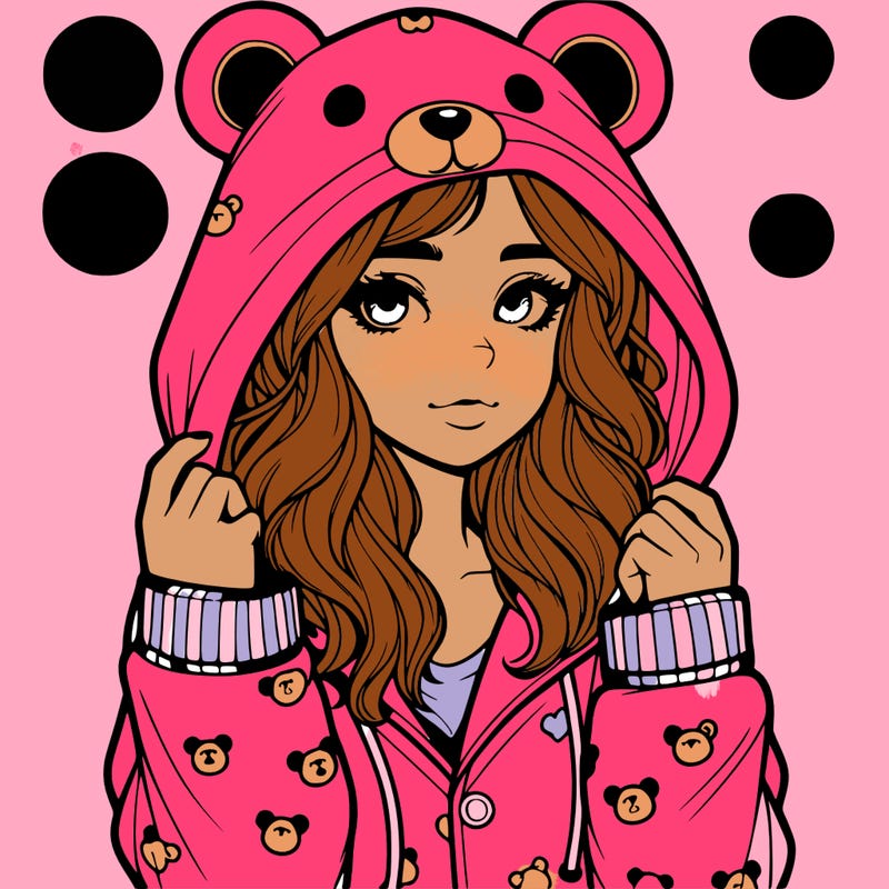 realistic girl in a animal pjs hoodie