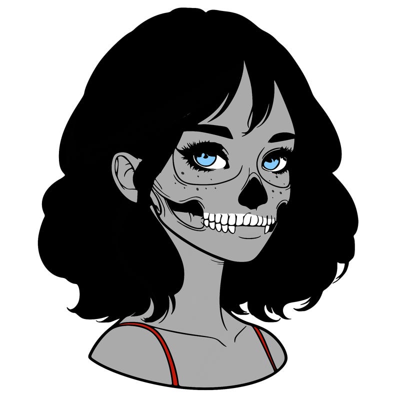 realistic girl with skull