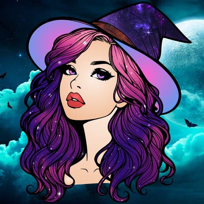 realistic witch girl with wavy hair and lips