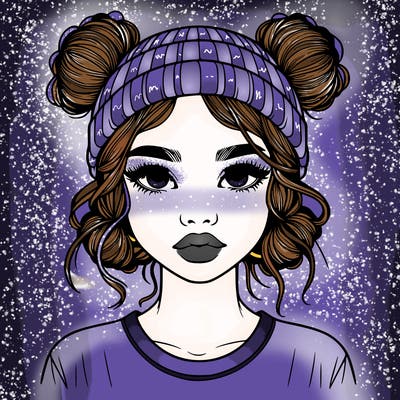 realistic girl with buns in her hair with a beanie on