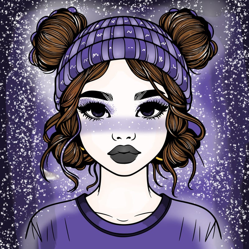 realistic girl with buns in her hair with a beanie on