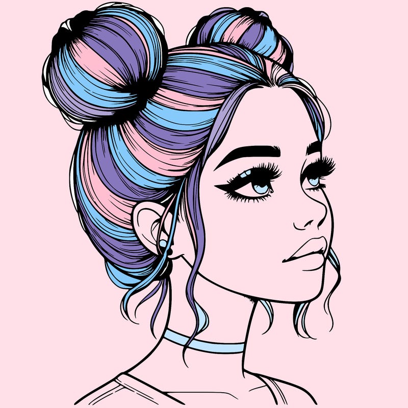 realistic girl with buns on the top of her head