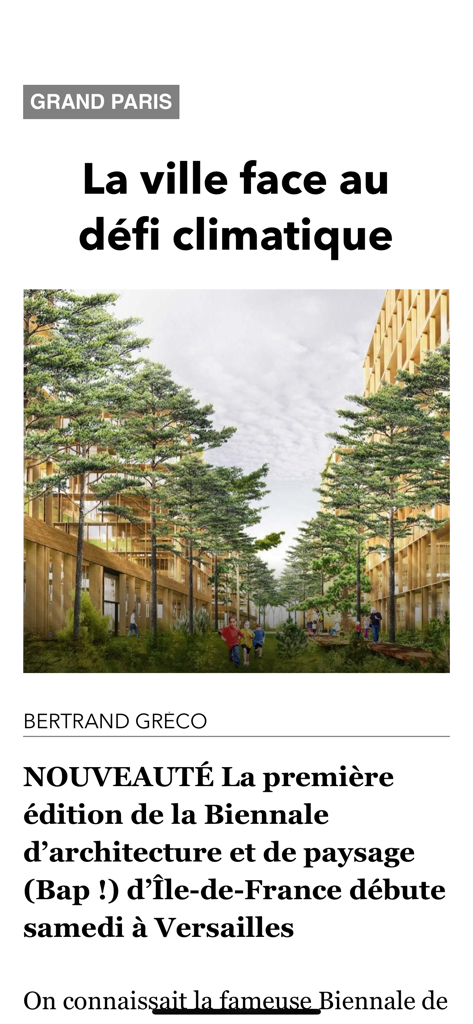 Digital replica of a Journal du Dimanche article about climate challenges and urban architecture in Paris