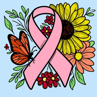 cancer awareness symbol with flowers and butterflies
