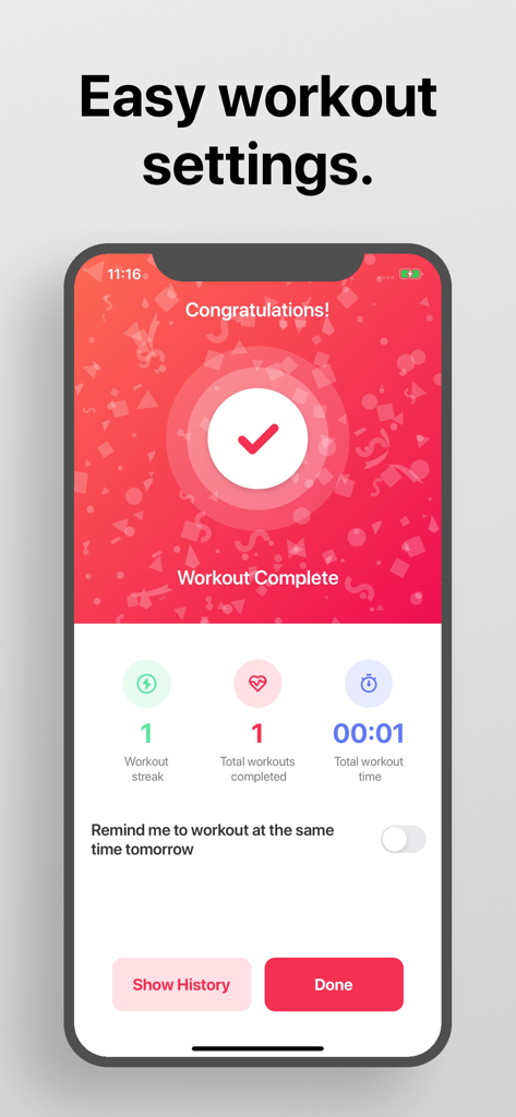Interval Timer app workout complete screen showing statistics and streak