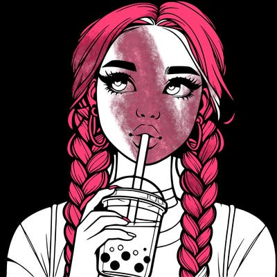 realistic girl with braided hair drinking boba