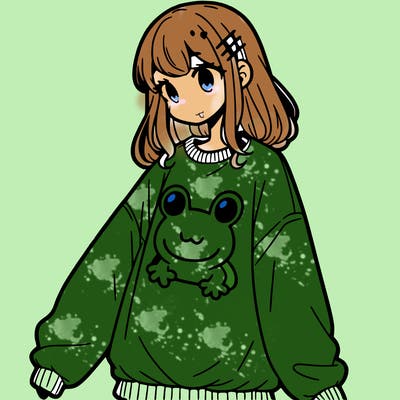 girl wearing frogging sweatshirt