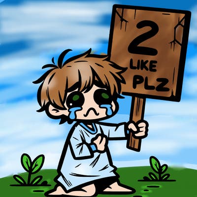 small poor toddler crying with sign that says 2 like plz