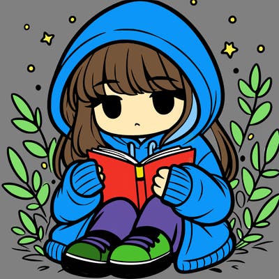 girl in oversized hoodie reading a book