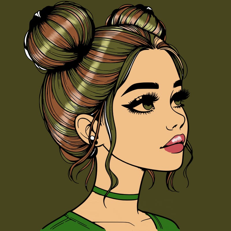 realistic girl with buns on the top of her head