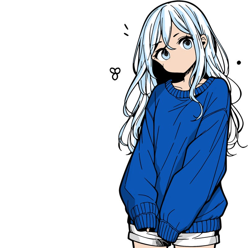 manga teen girl  in a sweater and baggy pants