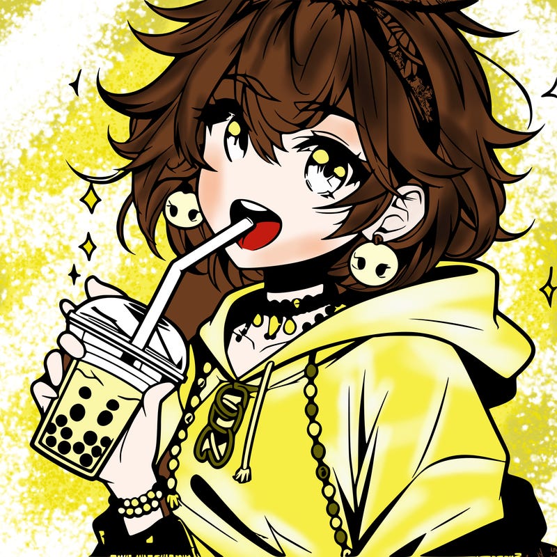 hot baddie anime girl drinking boba and biting the straw
