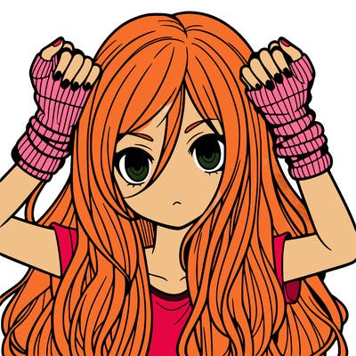 long haired girl with fingerless gloves