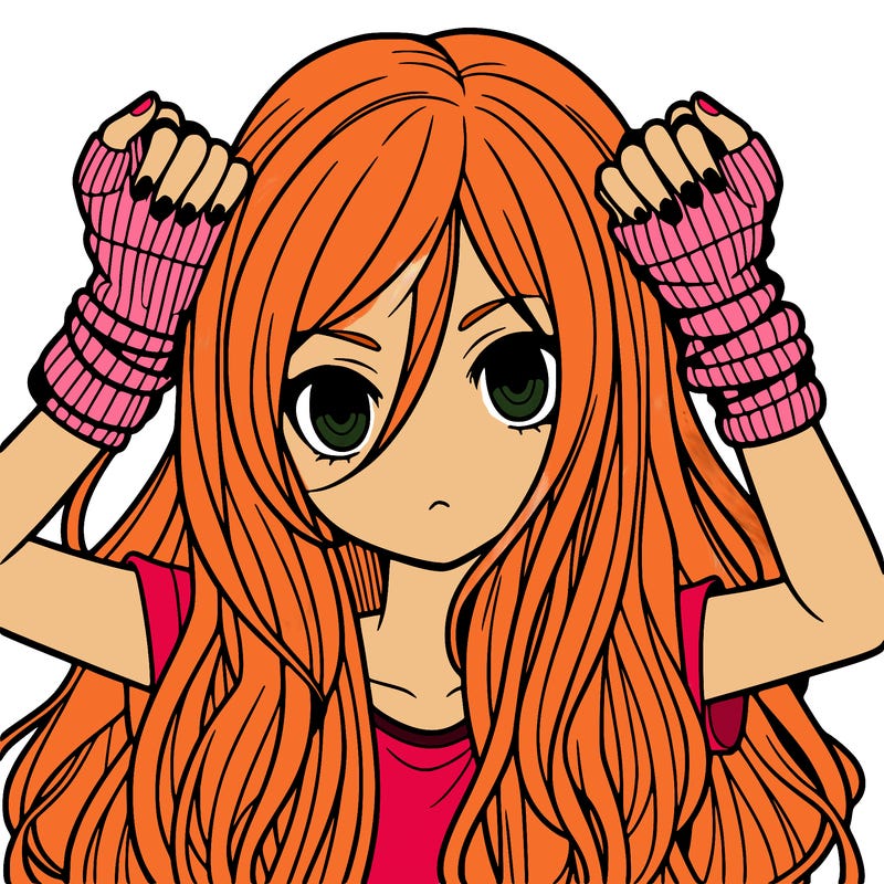 long haired girl with fingerless gloves