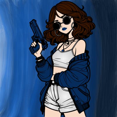 stylish teenage girl with gun