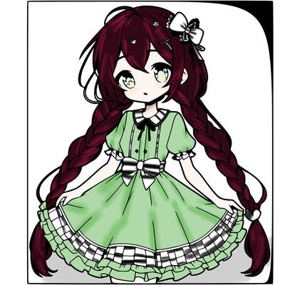 girl with braid and wearing a cute dress anime