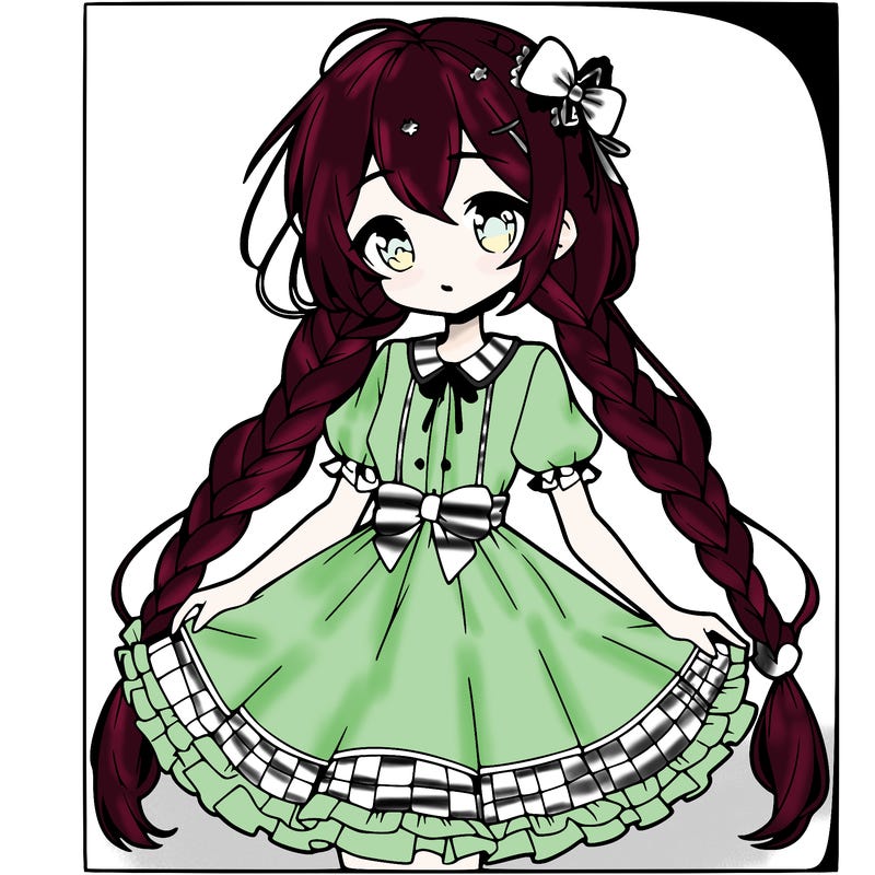 girl with braid and wearing a cute dress anime