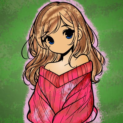 shy pretty girl wearing a sweater that is falling off one shoulder portrait