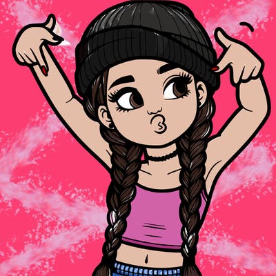 realistic teenage girl with braids and a beanie and crop top doing 🫶🏼