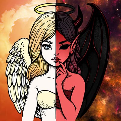 realistic angel half demon