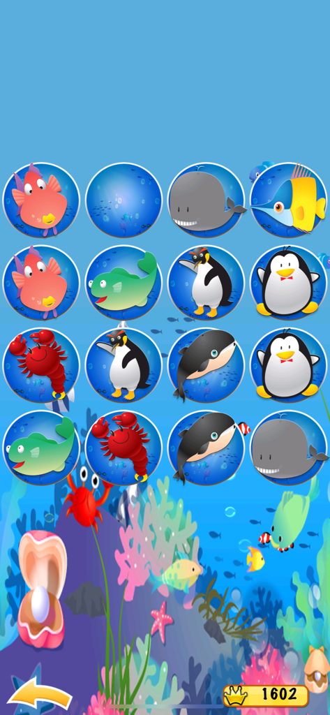 Penguin Pairs for Kids - Preschool memory matching game with colorful sea animals and an underwater background