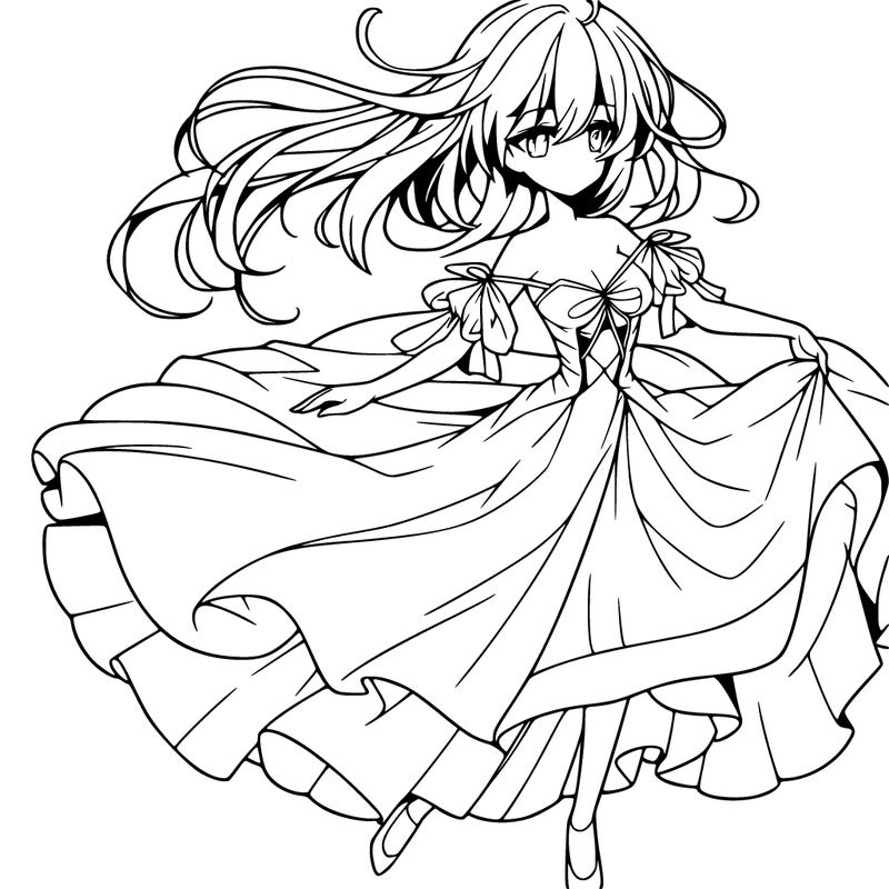 an anime woman with a flowing dress