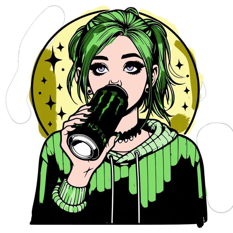 realistic girl drinking monster energy drink
