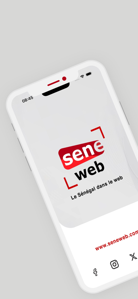 Seneweb L Officiel app splash screen featuring the logo and slogan Le Senegal dans le web