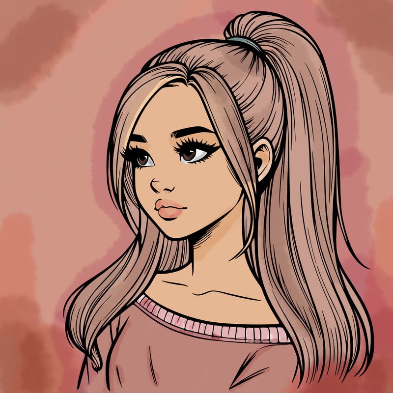 realistic girl with a high ponytail