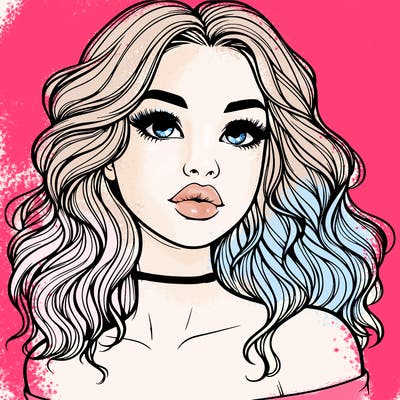 realistic girl with wavy hair and lips