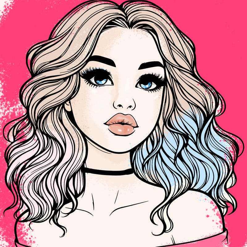realistic girl with wavy hair and lips