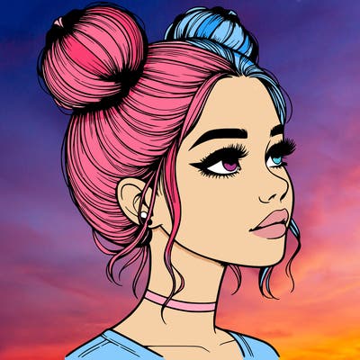 realistic girl with buns on the top of her head