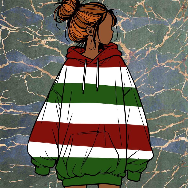 realistic girl with a oversized sweatshirt on and a bun