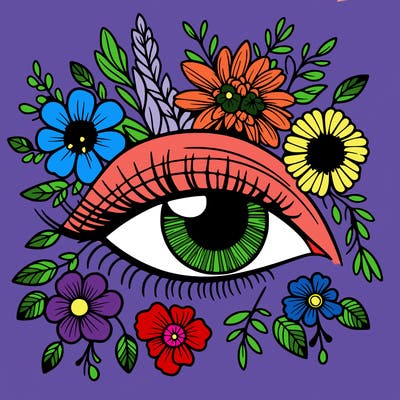 eye with flowers