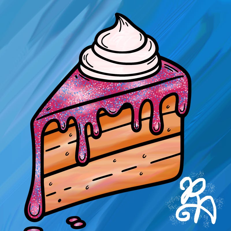 slice of cake with frosting dripping down