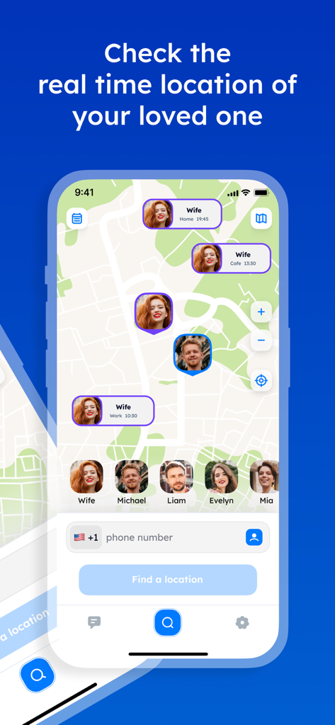 Real time family location tracking on a map