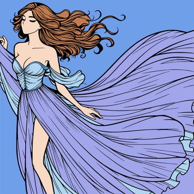 realistic woman in dress flowing the the wind