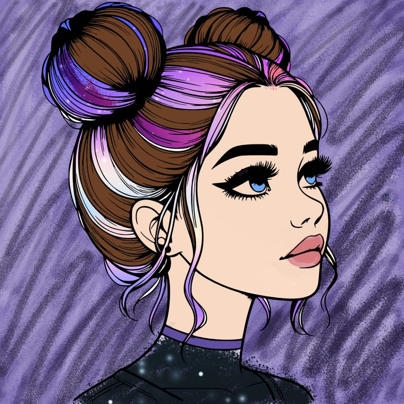 realistic girl with buns on the top of her head